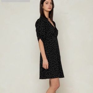 Oak + Fort collared polka dot mini dress button front xs